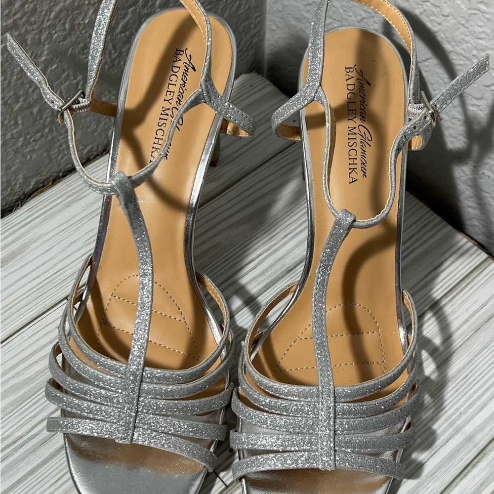 Badgley Mischka American Glamour Women’s ona straps heels Sandals silver size 10 - Picture 5 of 15